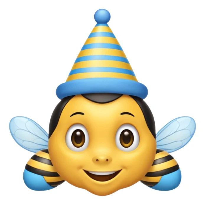
Bees with blue Birthday Hat, Happy bee with striped party hat sticker