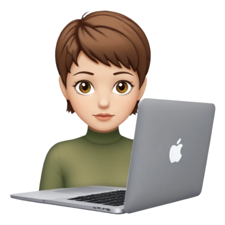 macbook pro white woman pixie haircut brown hair hazel eyes sticker