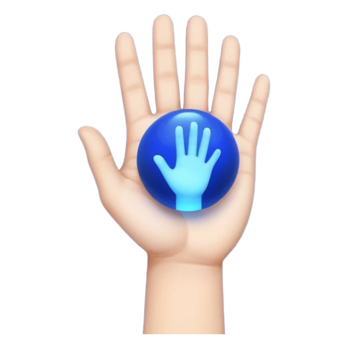palm-down hand on top. Blue light ball in middle. Palm-up hand on bottom sticker