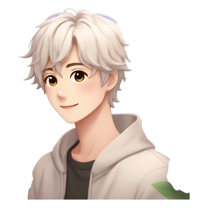 Gorgeous anime style shojo guy with blushing face and flowers aesthetic trending style outside sticker