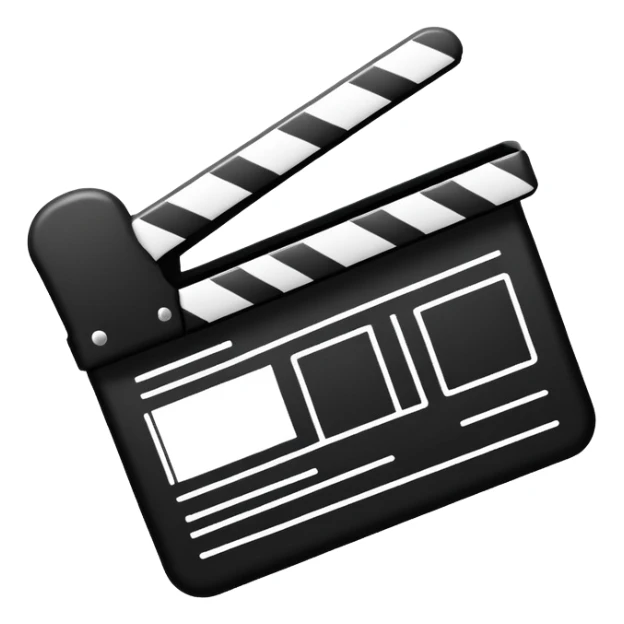 movie clapper outline only, just two rectangles with a diagonal line, no fill, black line art only sticker