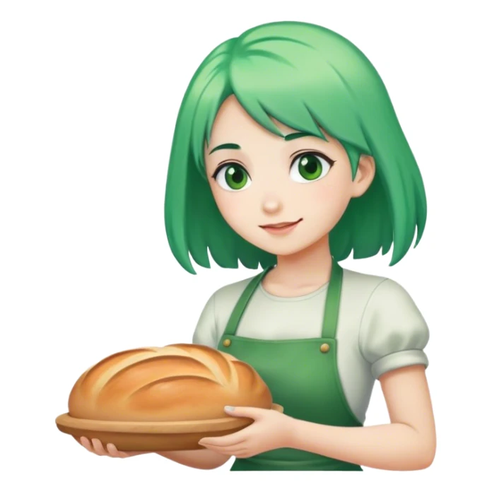 A girl with green hair baking bread sticker