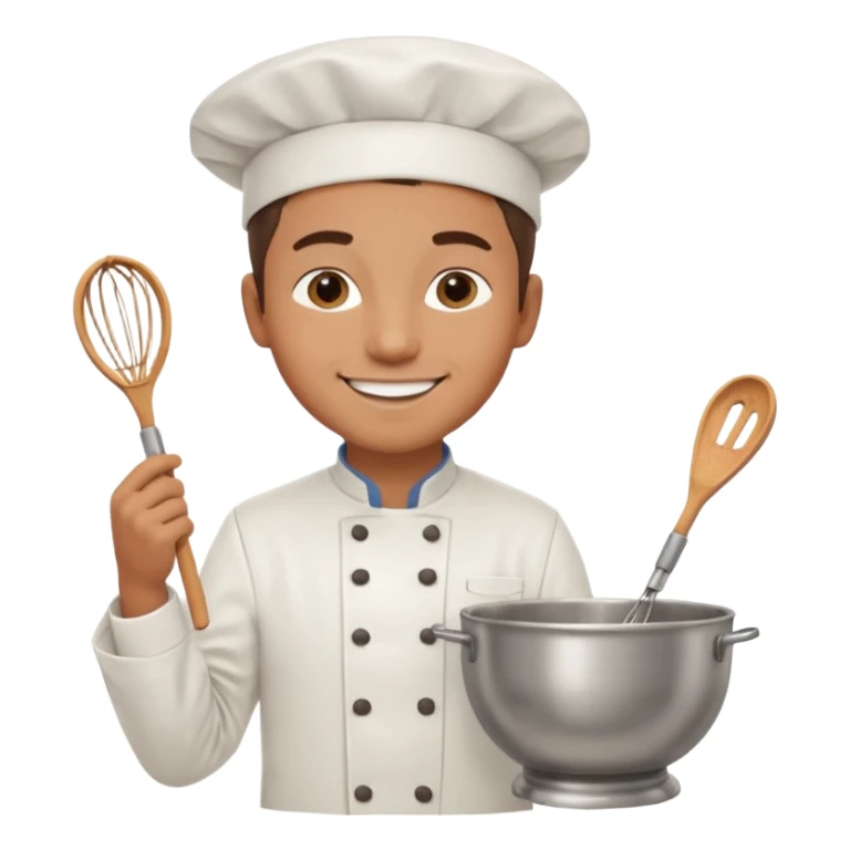 Male Young Pastry Chef – smiling, holding whisk and mixing bowl. sticker