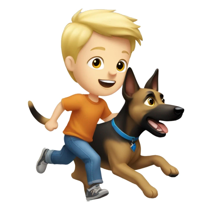blond boy with blue eyes running with his malinois dog sticker