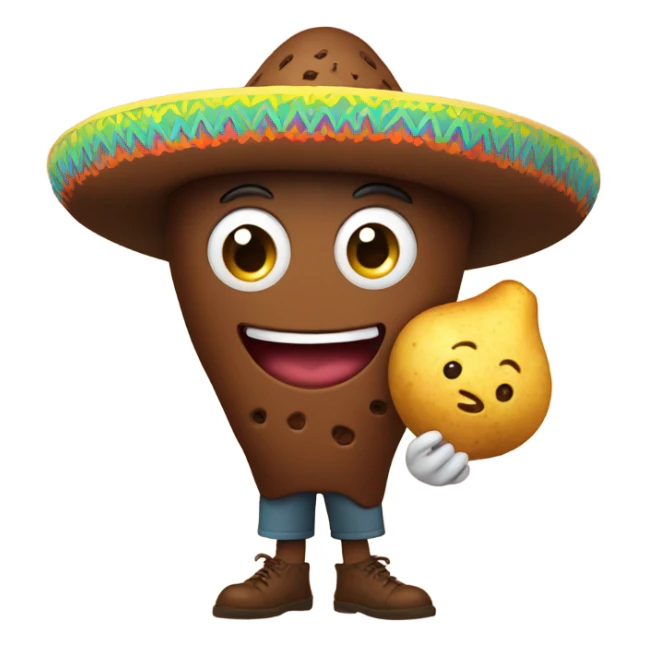 Brownie eating potato with a sombrero sticker