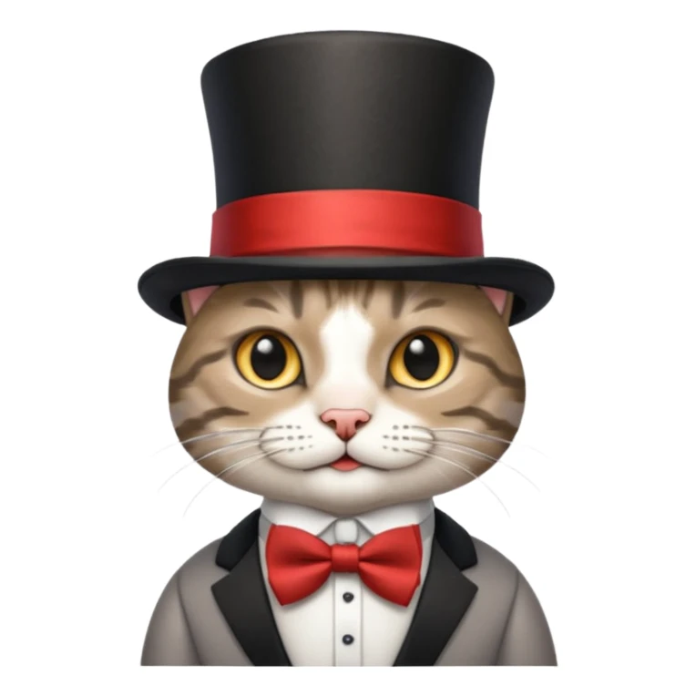 Grey tabby cat in top hat and bow tie sticker