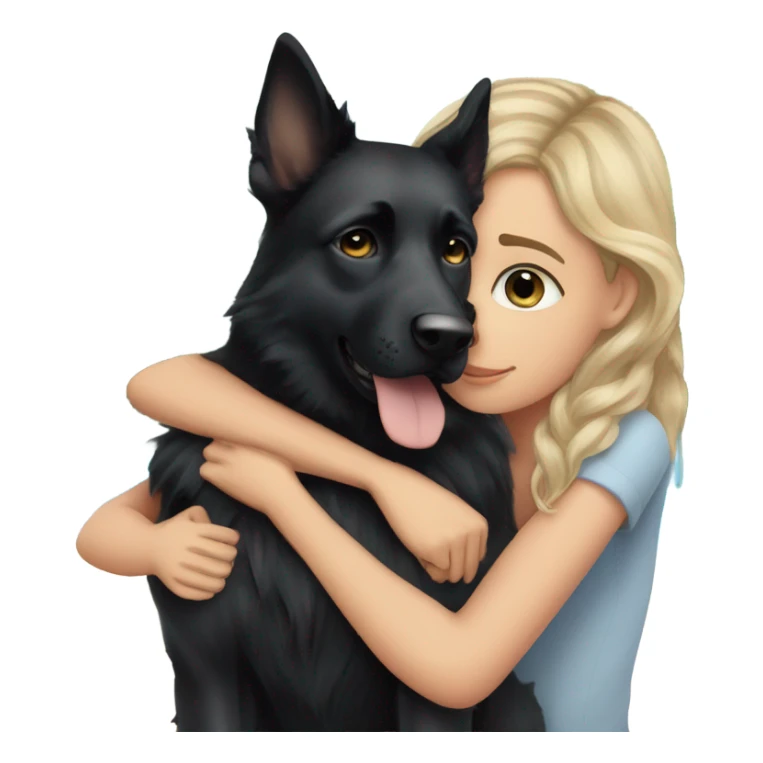 balayage girl with blue eyes cuddled with a black German shepherd  sticker