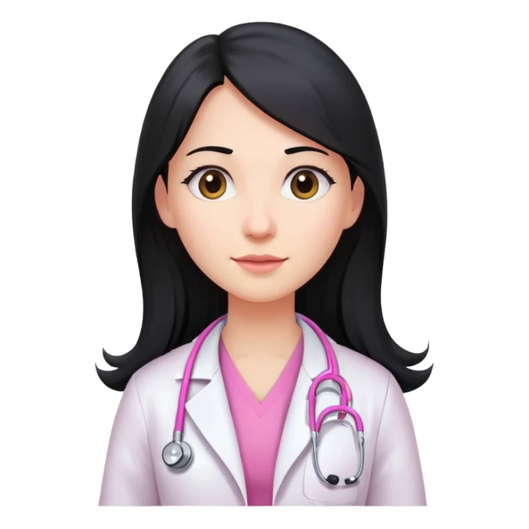 Long black hair female doctor in pink undershirt white coat over pink stethoscope  sticker