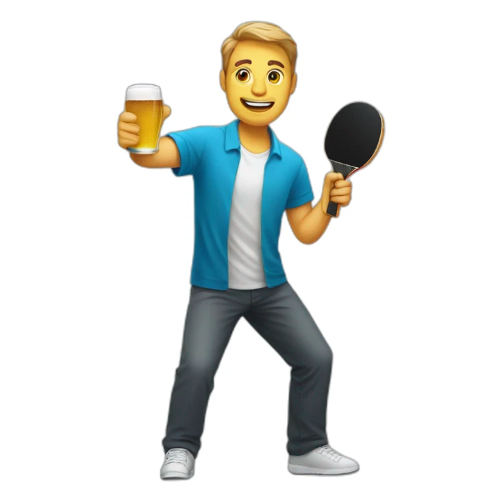 man holding table tennis bat and a beer sticker