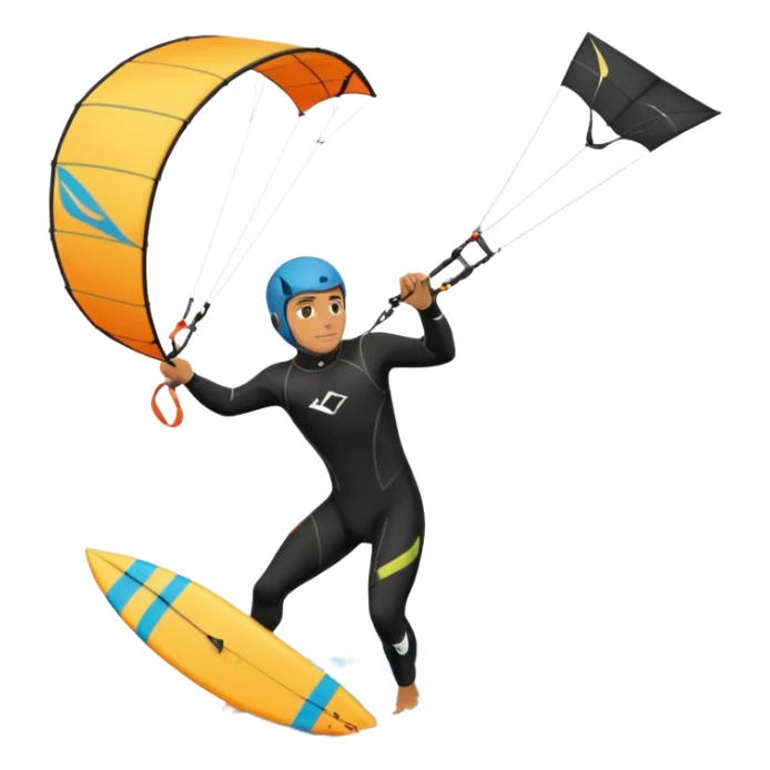 Kiter man con neopreno negro largo en el mar haciendo kite surf y un loop sticker