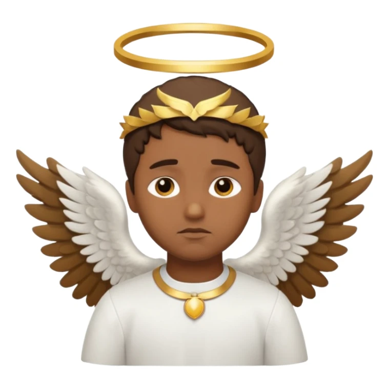 brown man angel , sad, white wings, golden ring sticker