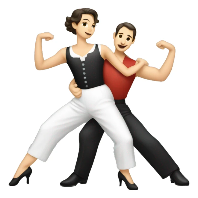Tango dancers in a tango pose, the man is wearing a referee outfit sticker