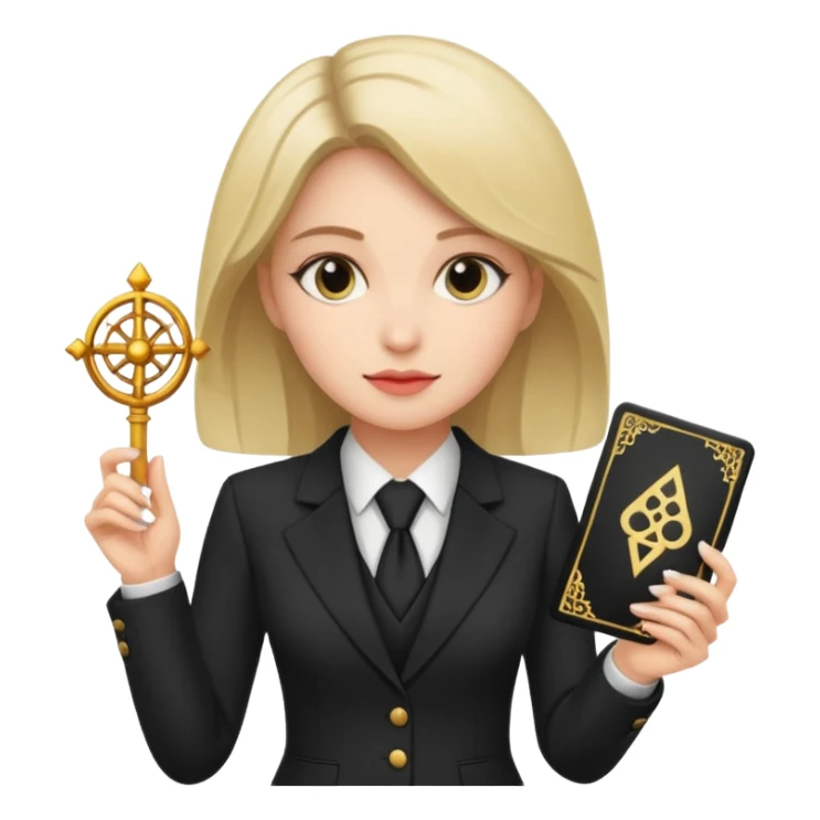 woman get suit and has tarot card sticker