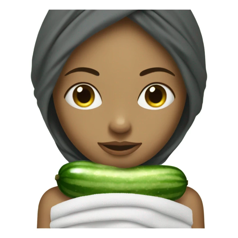 a girl with a towel on her head and cucumbers on her eyes sticker