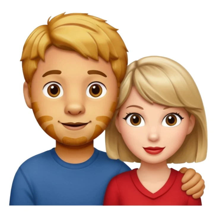 Daniel Tiger and Taylor Swift together, friendly and cheerful, both smiling, simple and expressive 2D emoji style sticker