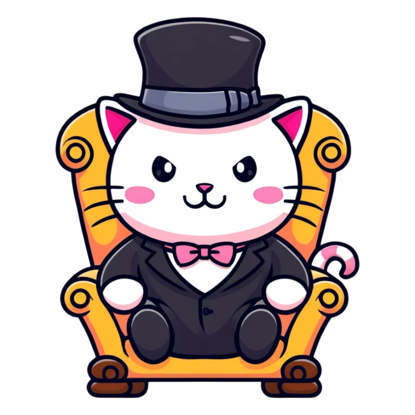 adorable pink cat mafia boss sitting on throne sticker