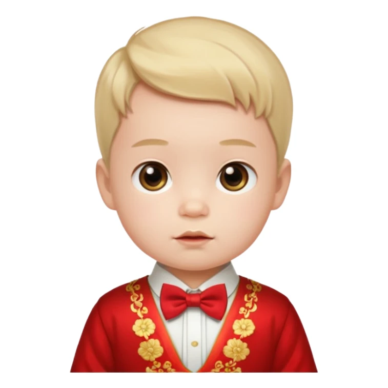 baby guy, wearing chinese royal ancient custome, red bow tie sticker