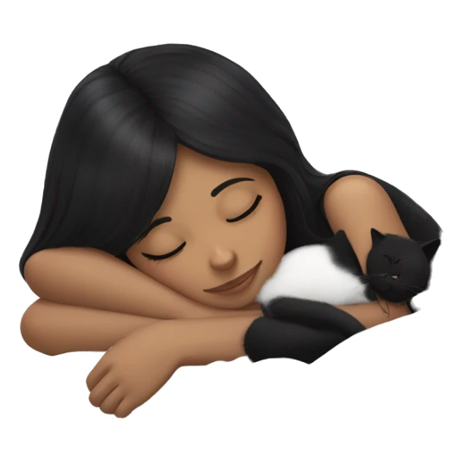 Girl with black hair sleeping with black cat sticker