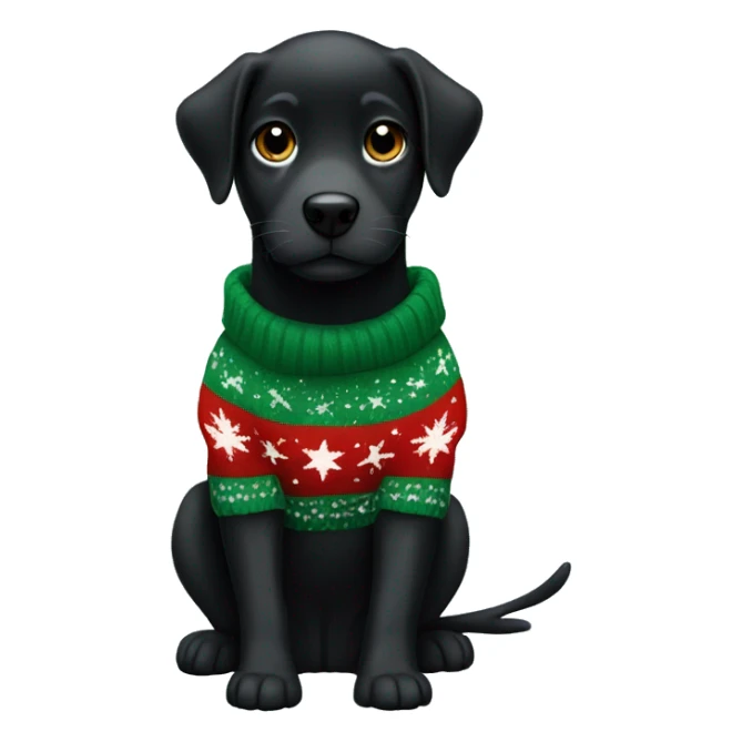 Christmas black puppy in sweater green star  sticker