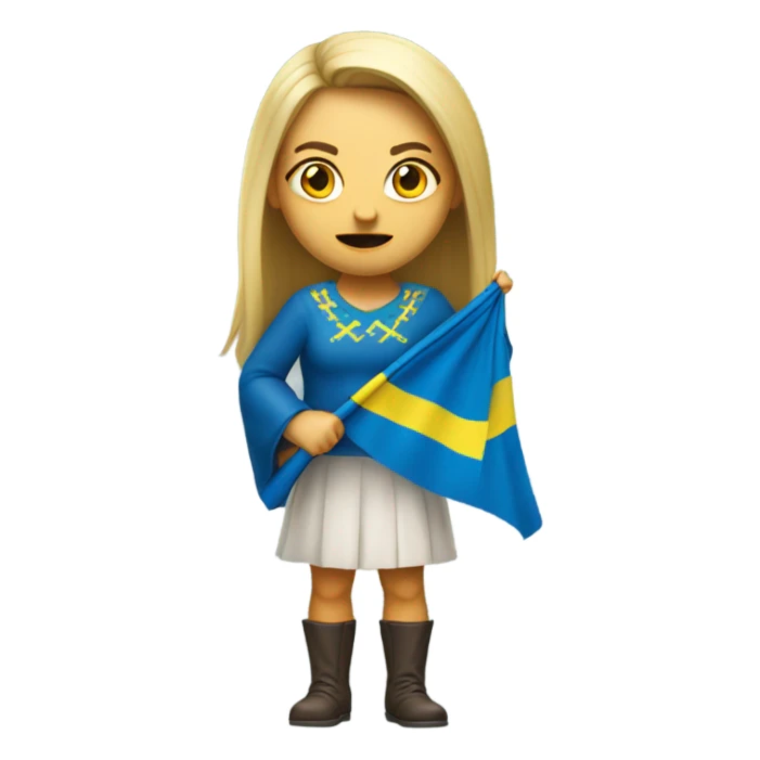 super-realistic angry female Ukrainian holds the ukranian flag sticker