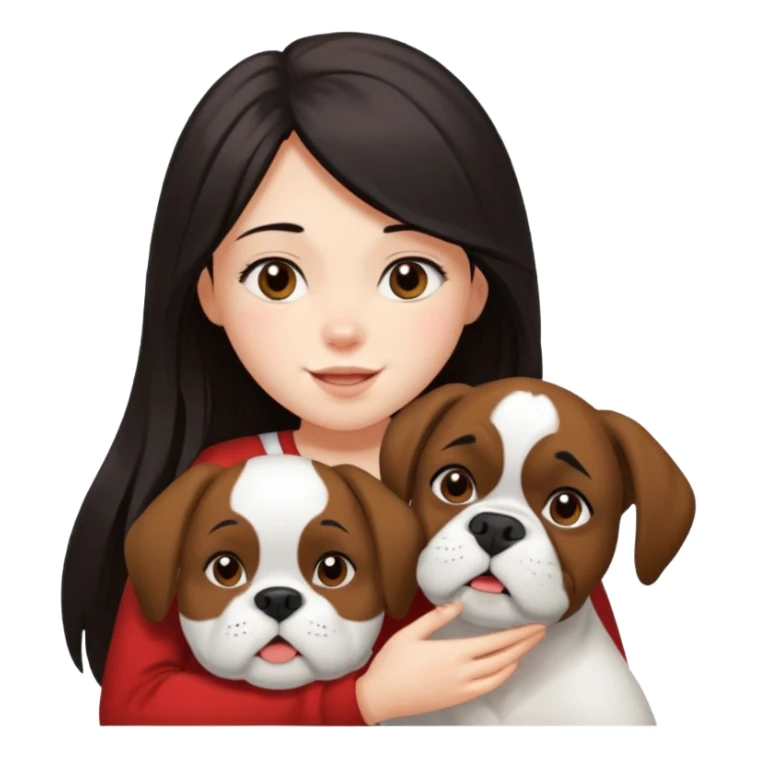 Girl with dark long hair loving on white boxer sticker