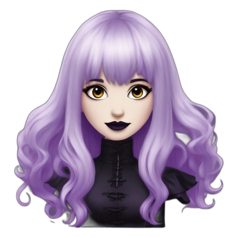 Elissabat -with bangs -long-hair-dark-plumpurple-and-black-vampire-goth-makeup-pinkeyes-romanticgothcloses sticker