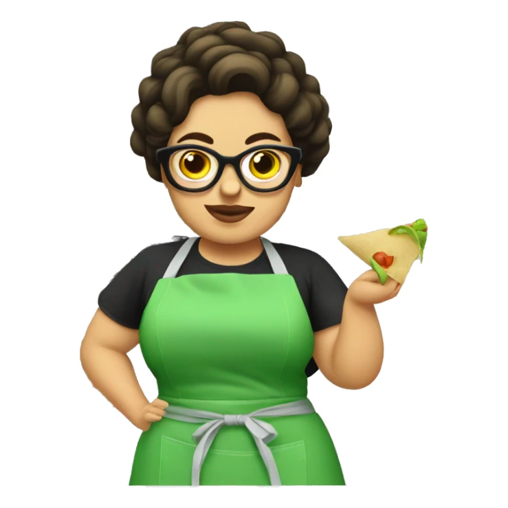 mexican chubby lady green apron  with glasses cooking tacos sticker
