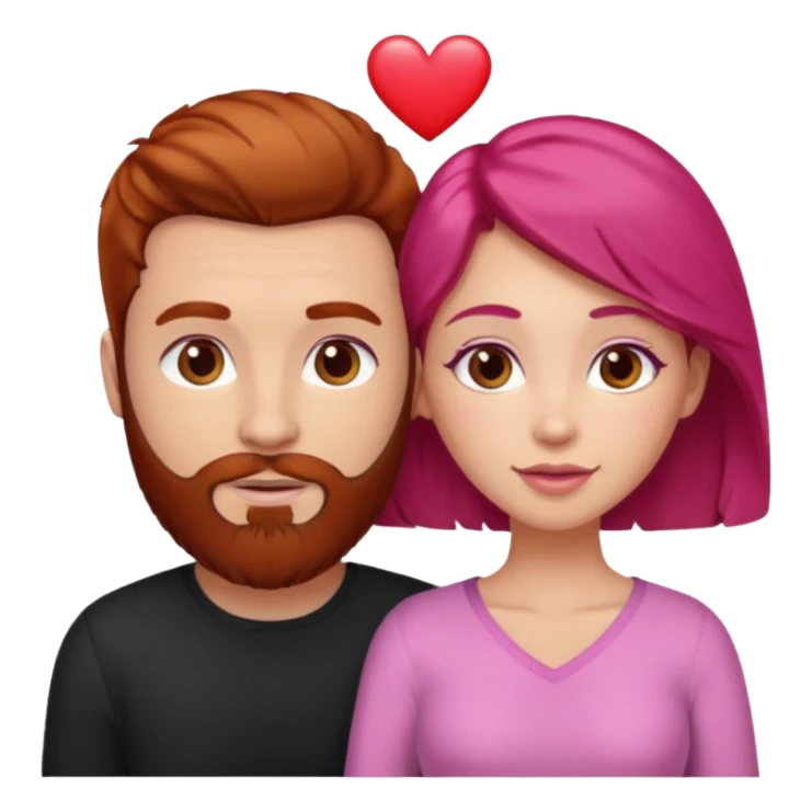👩🏼‍❤️‍👨🏽 Something like this, but make the guy more lighter and give the girl a bit more red hair like ginger style make the guy have dark brown hair, same with the beard and add her in the middle top don’t forget the pink heart in the middle above us sticker