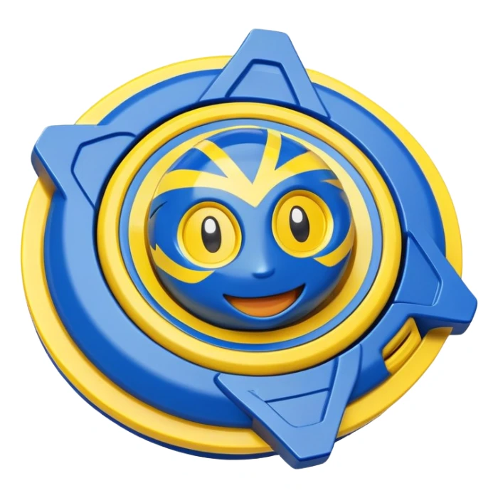 happy smiling Beyblade spinning top with a cute face sticker