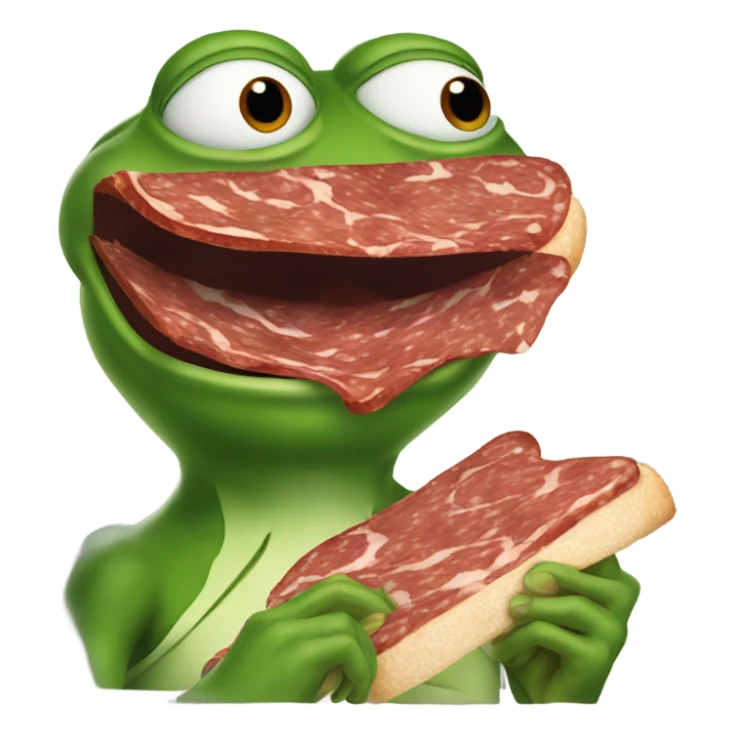 heart eyes emoji but as pepe the frog eating a salami sticker