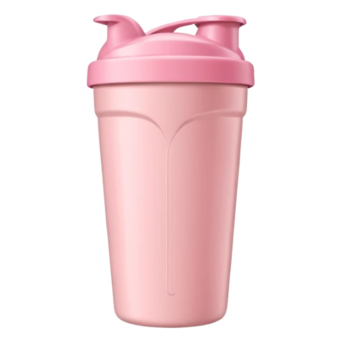 Pastel pink shaker cup with protein coffee inside, minimal composition sticker