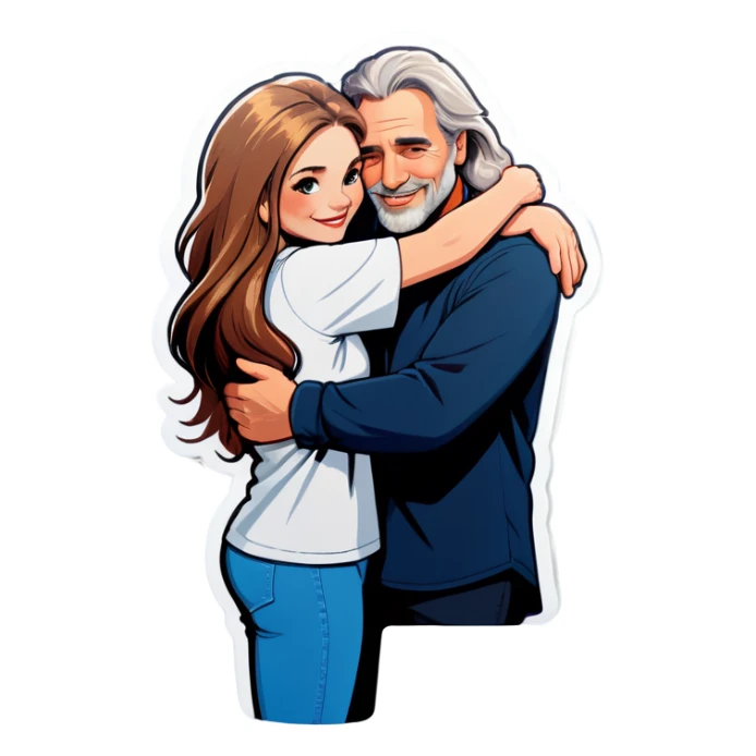 White man hugging white woman with long hair sticker