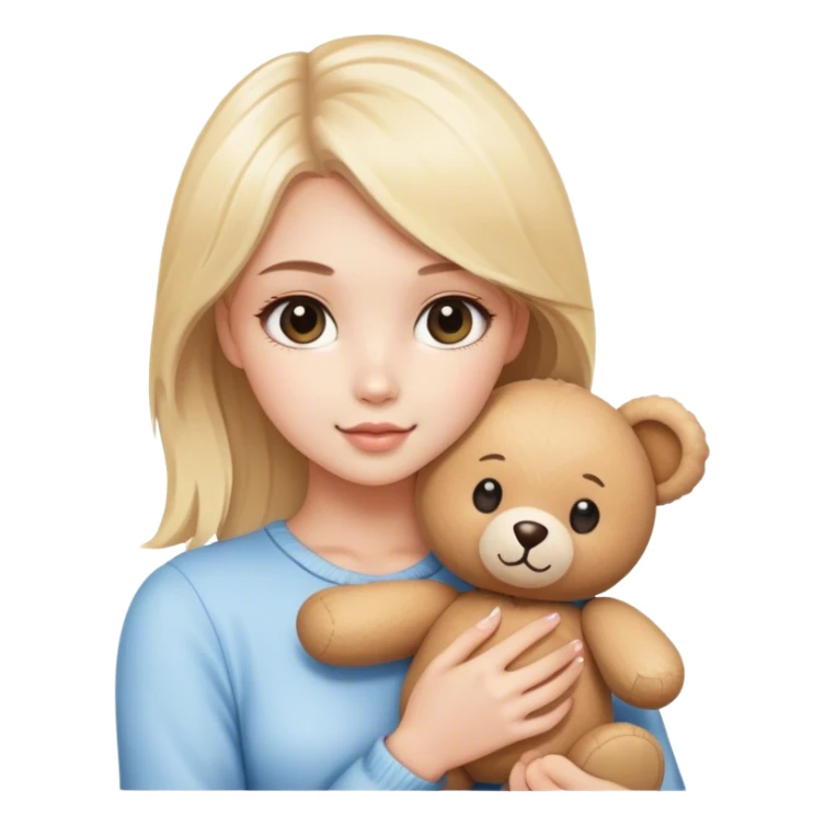pretty blonde model holding a kawaii teddy bear sticker