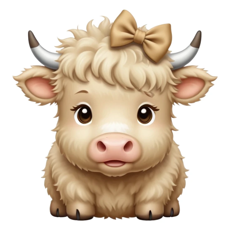 Beige fluffy baby scottish cow with a small bow on head beige sticker
