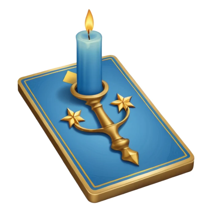 A blue deck of tarot cards and a one candle nearby sticker