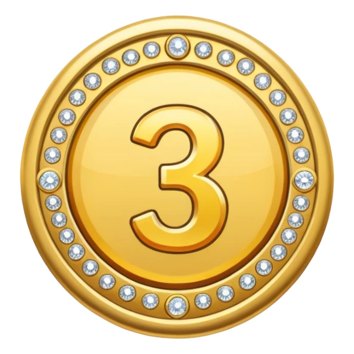 A gold badge with diamonds for a paid subscription, each with a number 3 at different levels. sticker