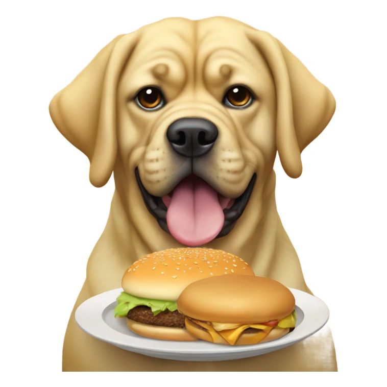 Custard colored mastiff dog eating burger sticker