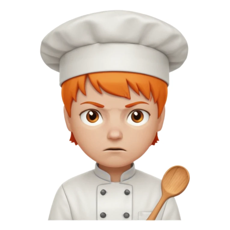 Short orange hair, angry, wearing chef uniform and chef hat sticker