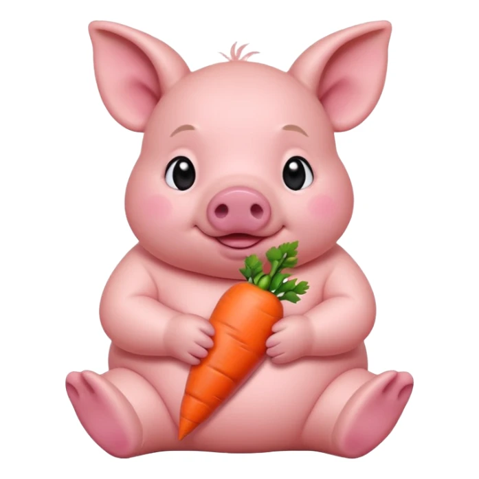 Baby Sitting Piglet – chubby piglet sitting down holding a toy carrot sticker