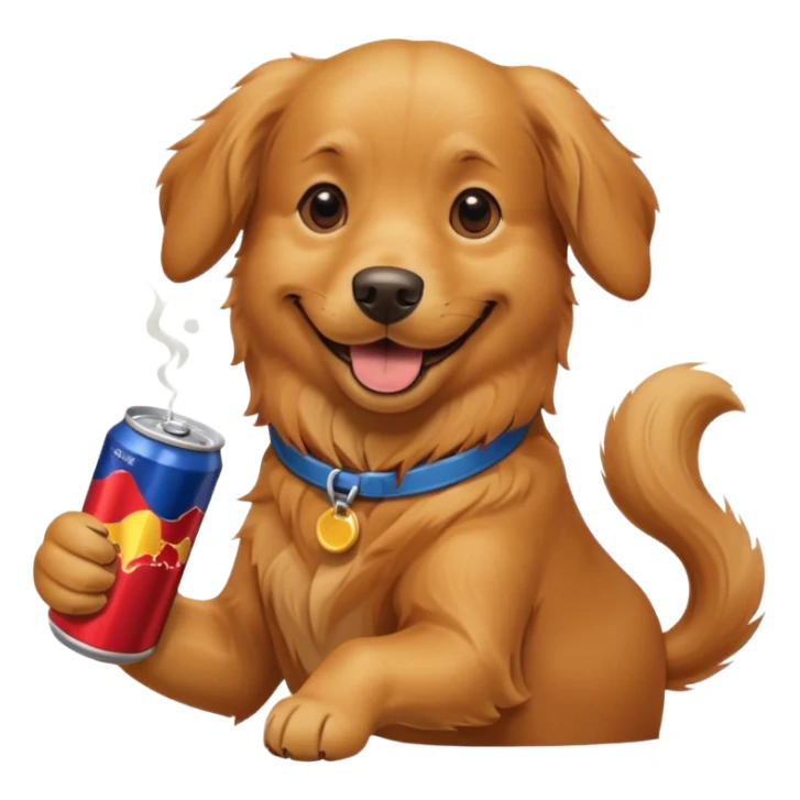 Un chien qui tien une redbull dans sa main droite sticker