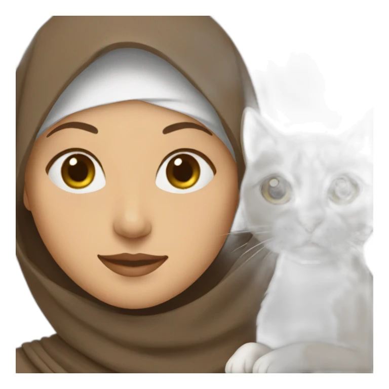 woman in brown hijab and her white cat sticker