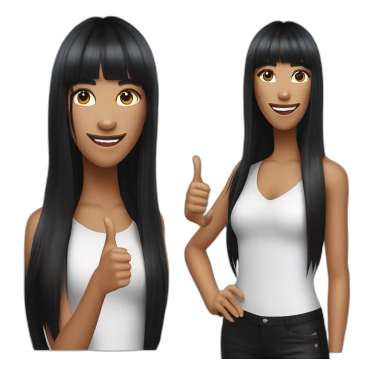 Singer Loreen in her Eurovision 2023 winning look gives a thumbs up sticker