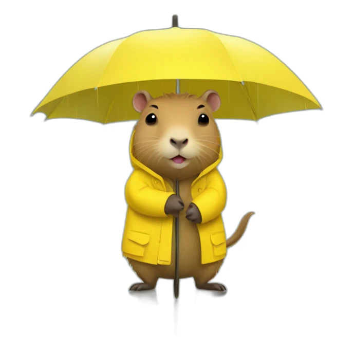 Capybara in a yellow rain jacket holding an umbrella  sticker