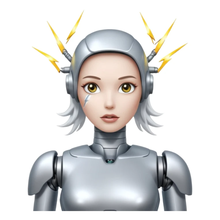 A female robot with a sexy body and lightning shooting from her brain sticker