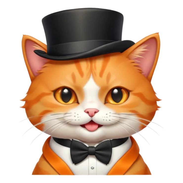 playful orange cat in a top hat and bow tie, winking sticker