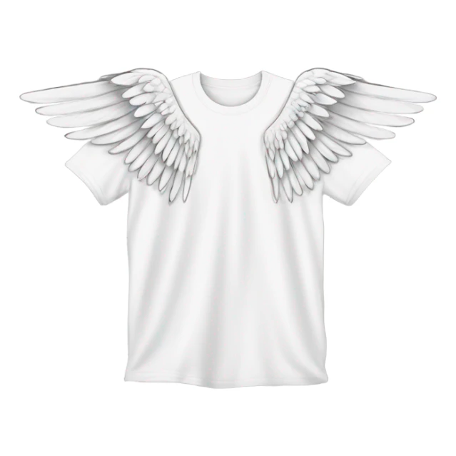 white t shirt with small drawing of wings on the front sticker