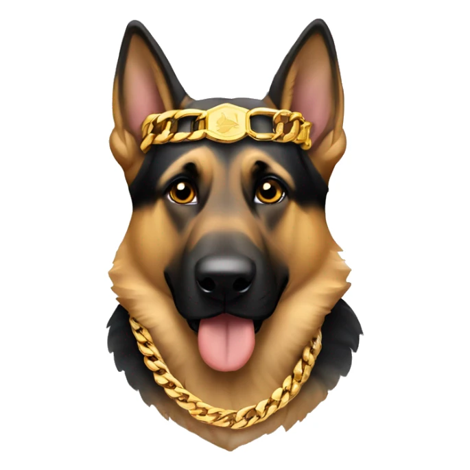 German Shepherd wearing a gold cuban link sticker