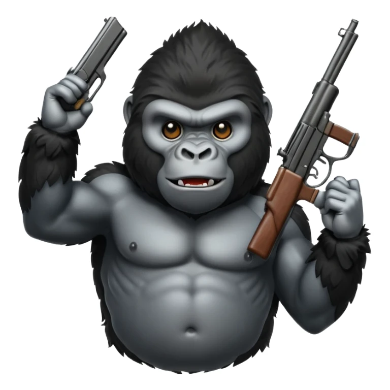 A gorilla holding a gun in the air sticker