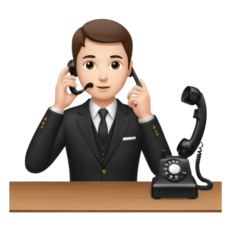 person standing at a desk, holding a telephone receiver to their ear, suggesting a phone call. sticker