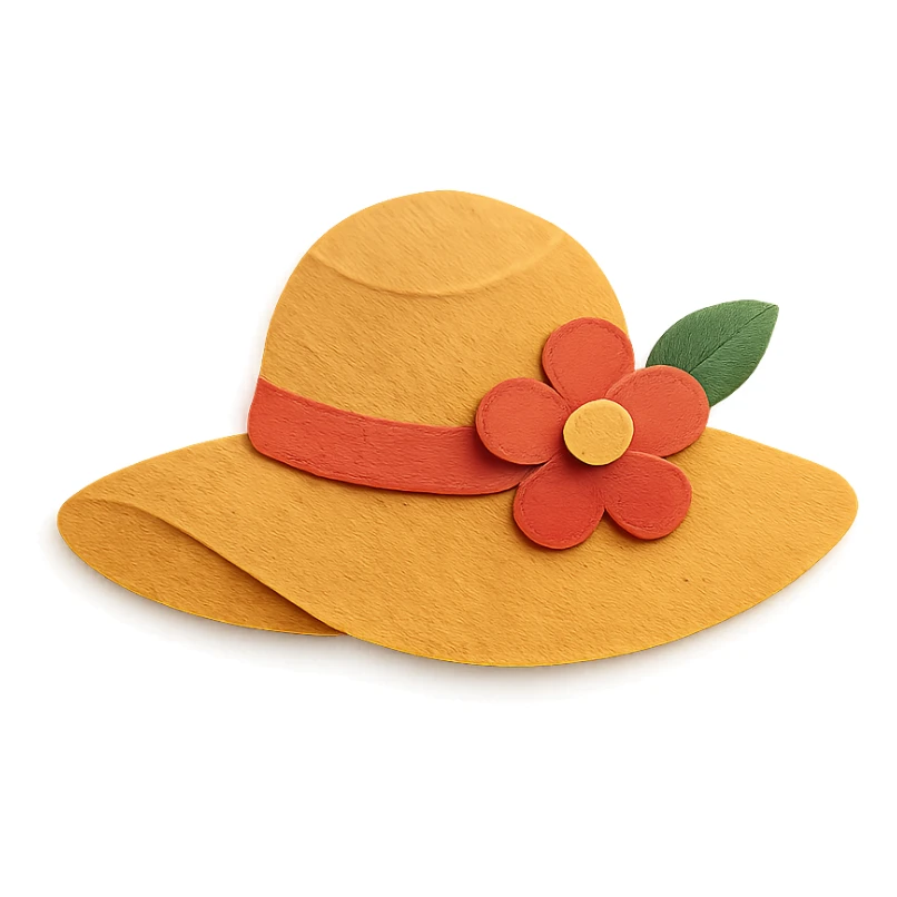 floral women's sun hat, paper-craft style illustration sticker